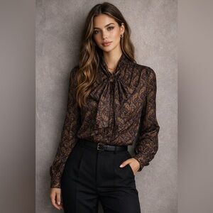 IKE BEHAR New York Paisley Blouse Size 8 Made in USA 100% Cotton